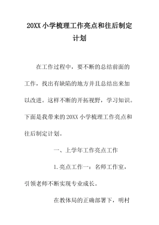 20XX小学梳理工作亮点和往后制定计划