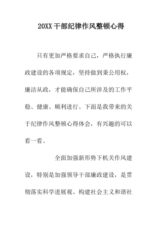 20XX干部纪律作风整顿心得