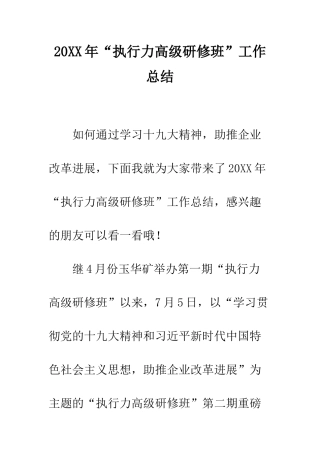 20XX年“执行力高级研修班”工作总结