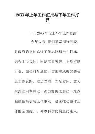 20XX年上年工作汇报与下年工作打算