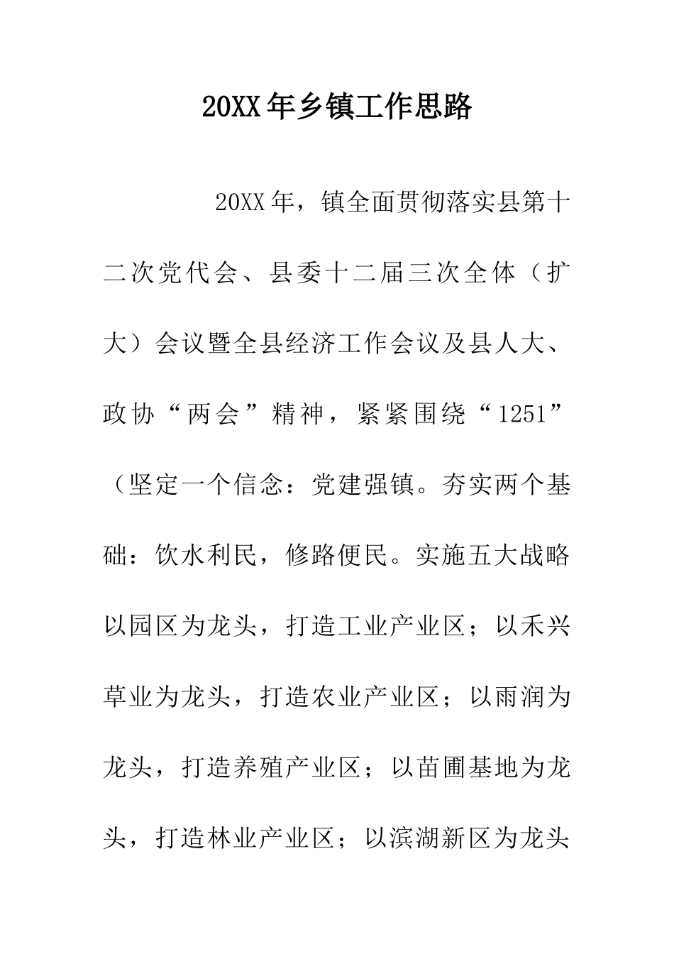 20XX年乡镇工作思路_第1页