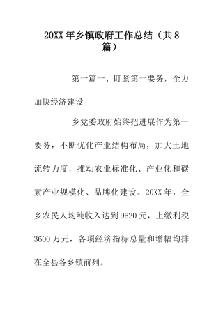 20XX年乡镇政府工作总结