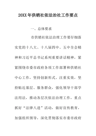 20XX年供销社依法治社工作要点