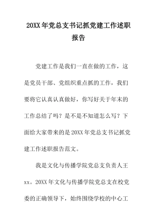 20XX年党总支书记抓党建工作述职报告