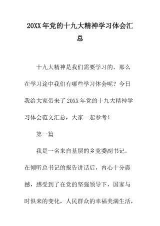 20XX年党的十九大精神学习体会汇总