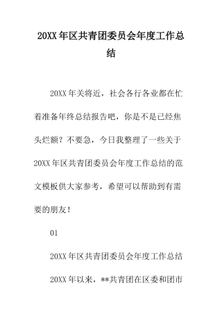 20XX年区共青团委员会年度工作总结
