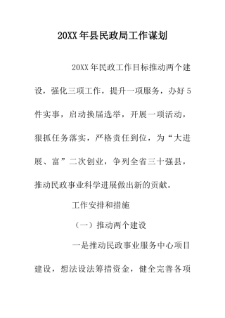 20XX年县民政局工作谋划