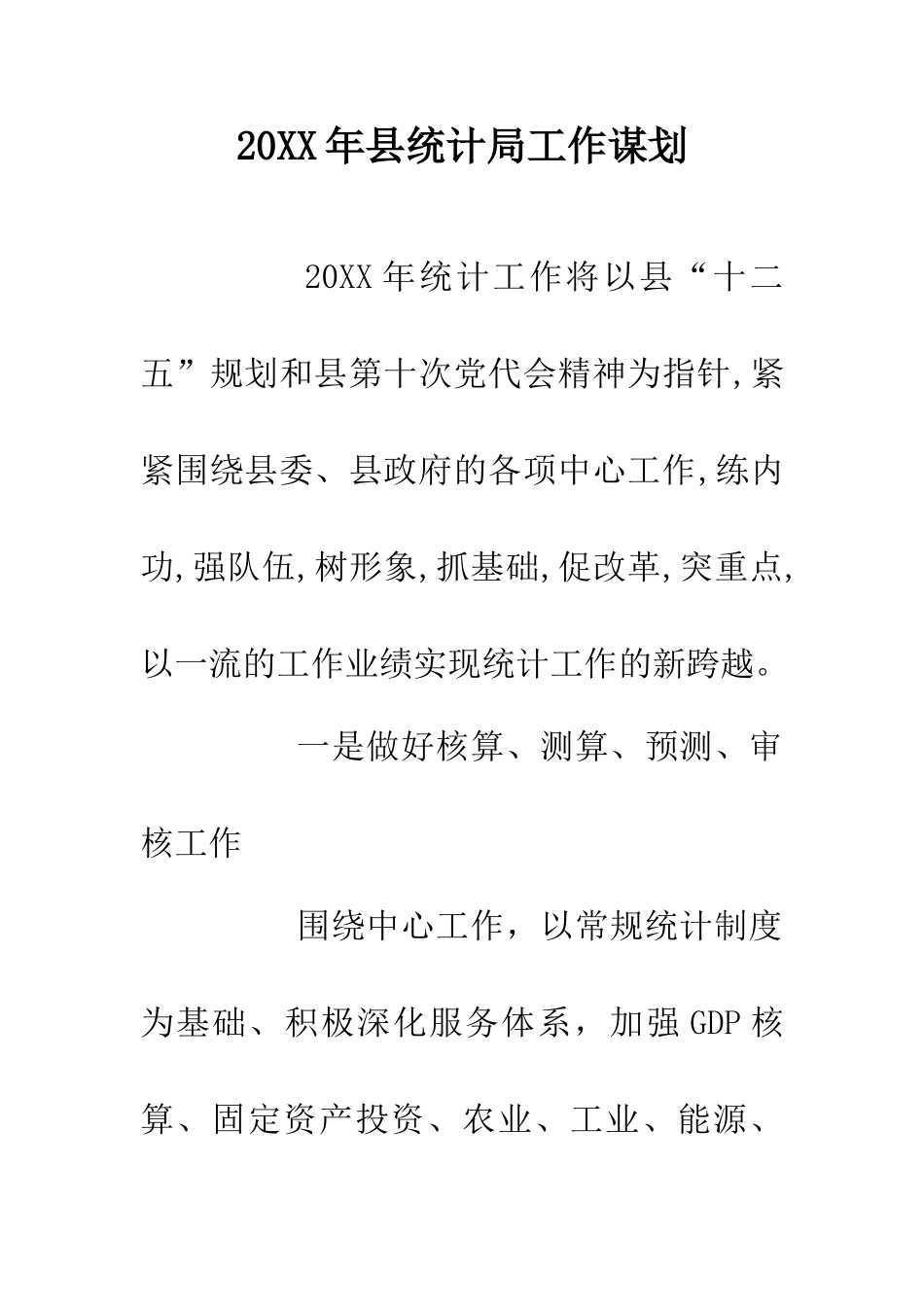 20XX年县统计局工作谋划_第1页