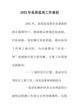 20XX年县质监局工作谋划