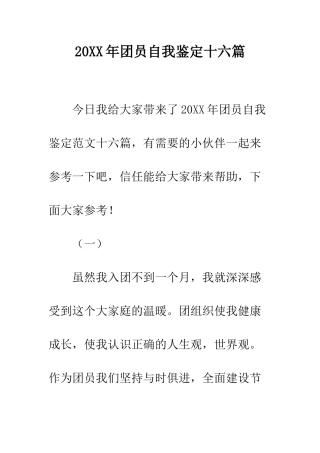 20XX年团员自我鉴定十六篇