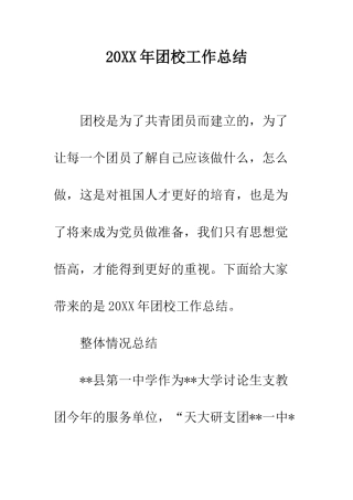 20XX年团校工作总结