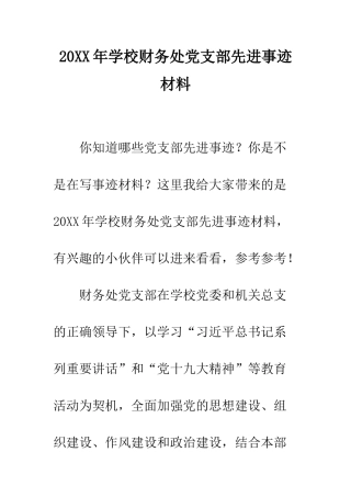 20XX年学校财务处党支部先进事迹材料