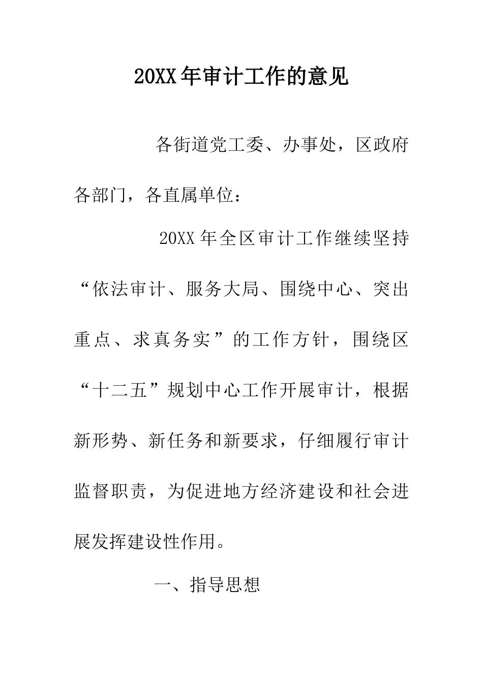 20XX年审计工作的意见_第1页