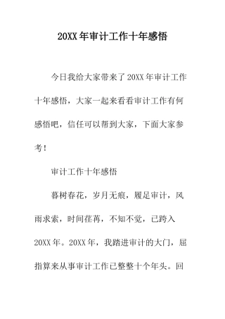 20XX年审计工作十年感悟