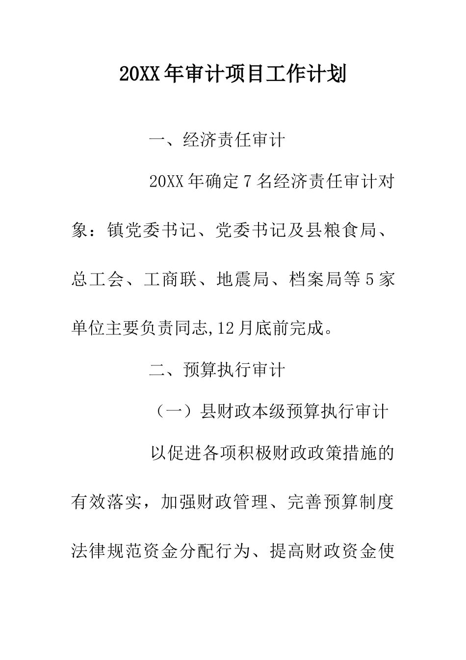 20XX年审计项目工作计划_第1页