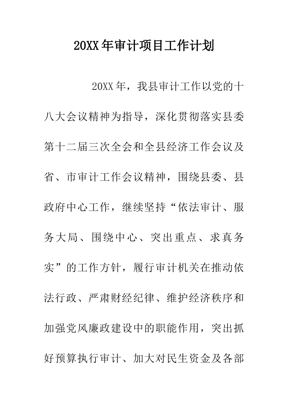 20XX年审计项目工作计划-0_第1页