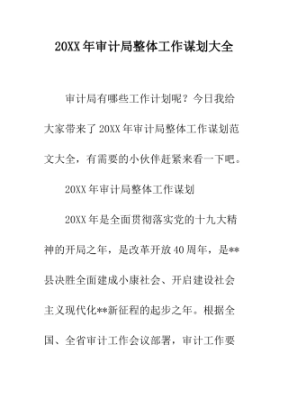 20XX年审计局整体工作谋划大全
