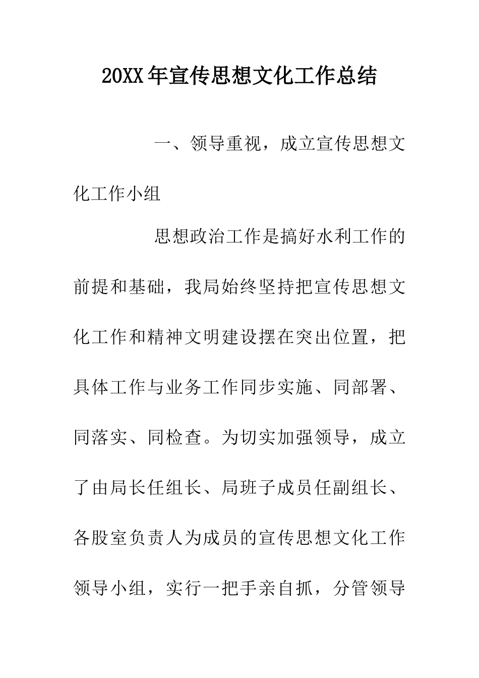 20XX年宣传思想文化工作总结_第1页