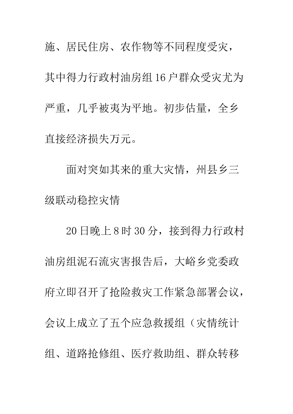 20XX年州县乡抗击暴洪纪实报告_第2页
