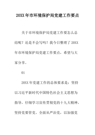20XX年市环境保护局党建工作要点