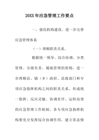 20XX年应急管理工作要点
