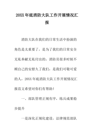 20XX年底消防大队工作开展情况汇报