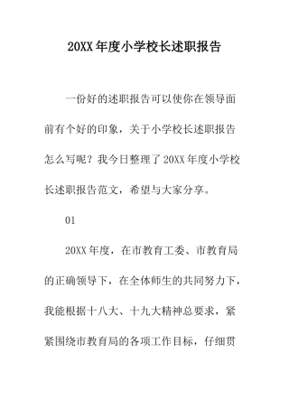 20XX年度小学校长述职报告