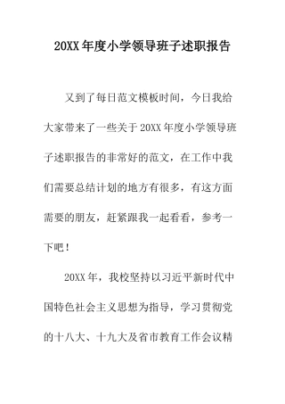 20XX年度小学领导班子述职报告