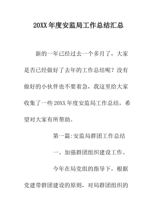 20XX年度安监局工作总结汇总