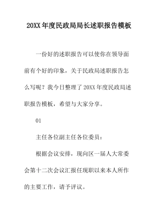 20XX年度民政局局长述职报告模板