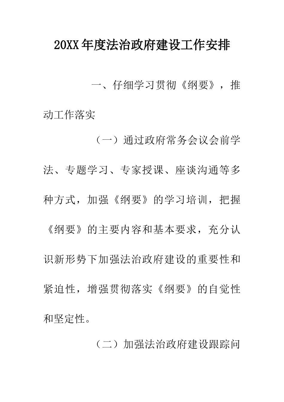 20XX年度法治政府建设工作安排_第1页