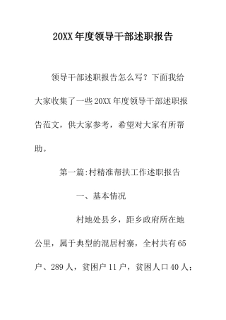 20XX年度领导干部述职报告
