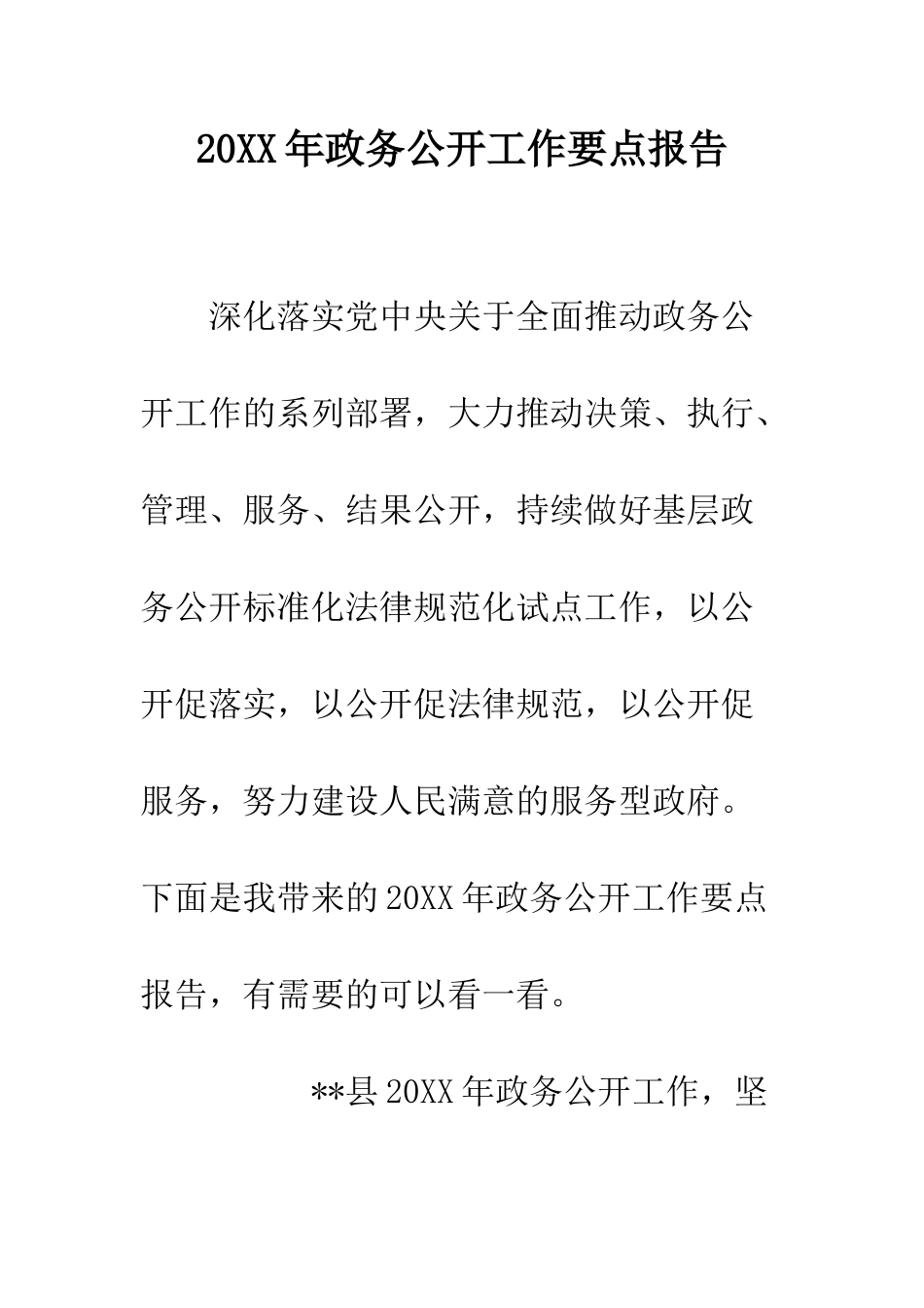 20XX年政务公开工作要点报告_第1页
