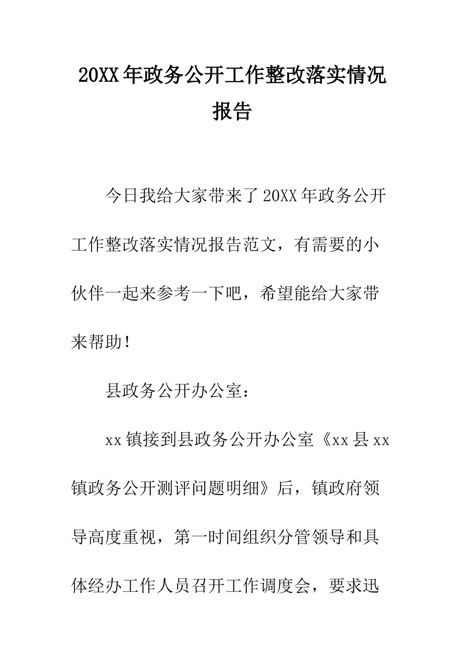 20XX年政务公开工作整改落实情况报告_第1页