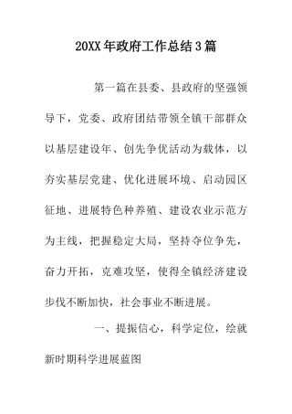 20XX年政府工作总结3篇