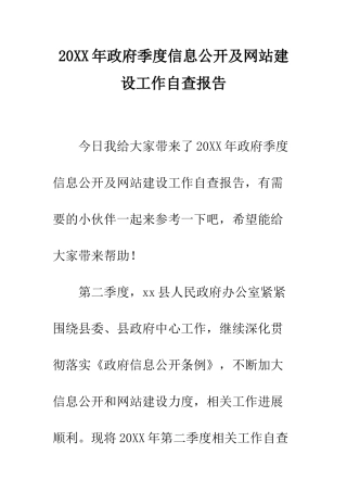 20XX年政府季度信息公开及网站建设工作自查报告
