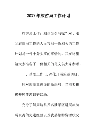 20XX年旅游局工作计划