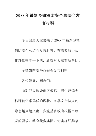 20XX年最新乡镇消防安全总结会发言材料