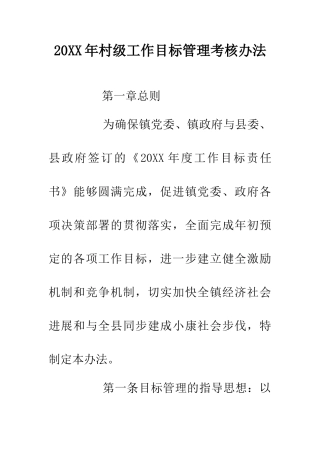 20XX年村级工作目标管理考核办法
