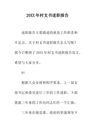 20XX年村支书述职报告