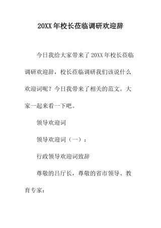 20XX年校长莅临调研欢迎辞