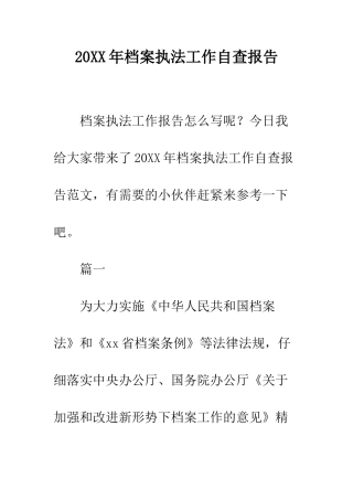 20XX年档案执法工作自查报告