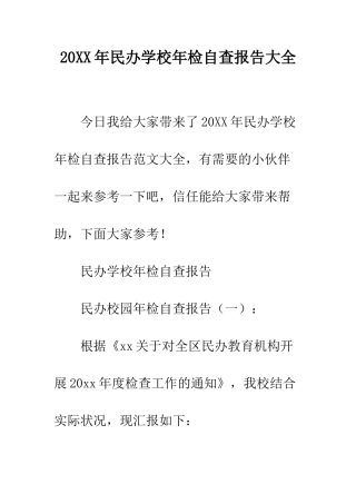 20XX年民办学校年检自查报告大全