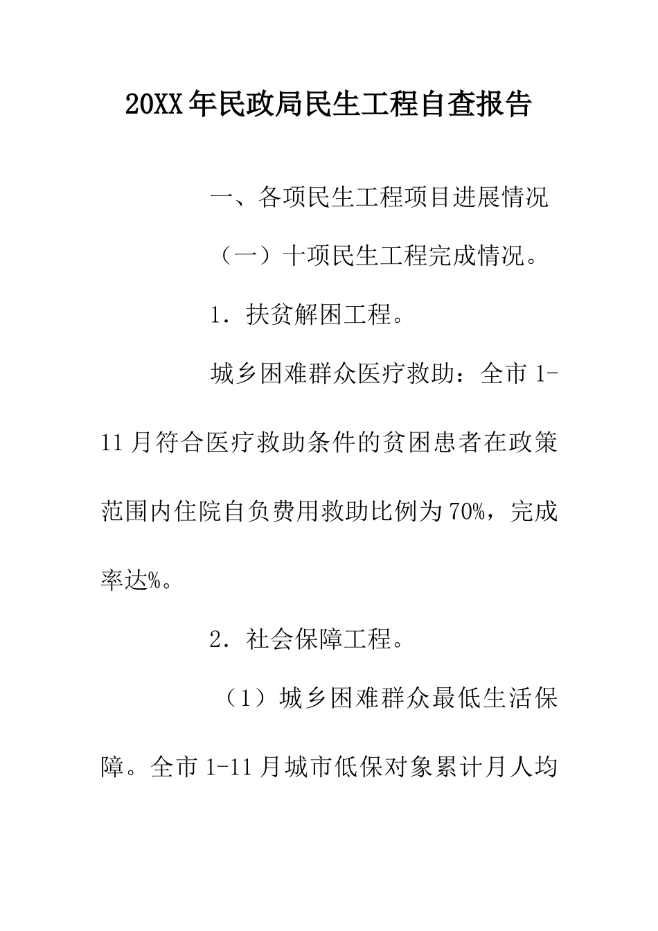 20XX年民政局民生工程自查报告_第1页