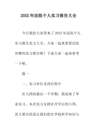 20XX年法院个人实习报告大全