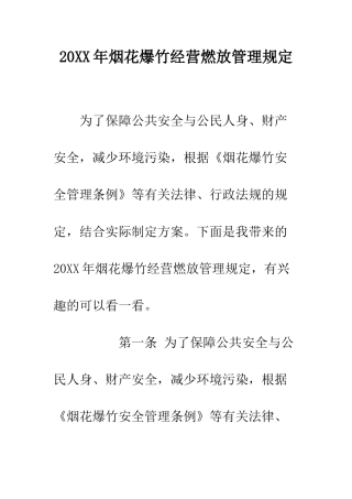 20XX年烟花爆竹经营燃放管理规定