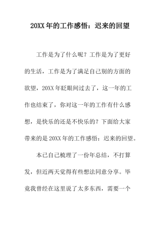 20XX年的工作感悟迟来的回望