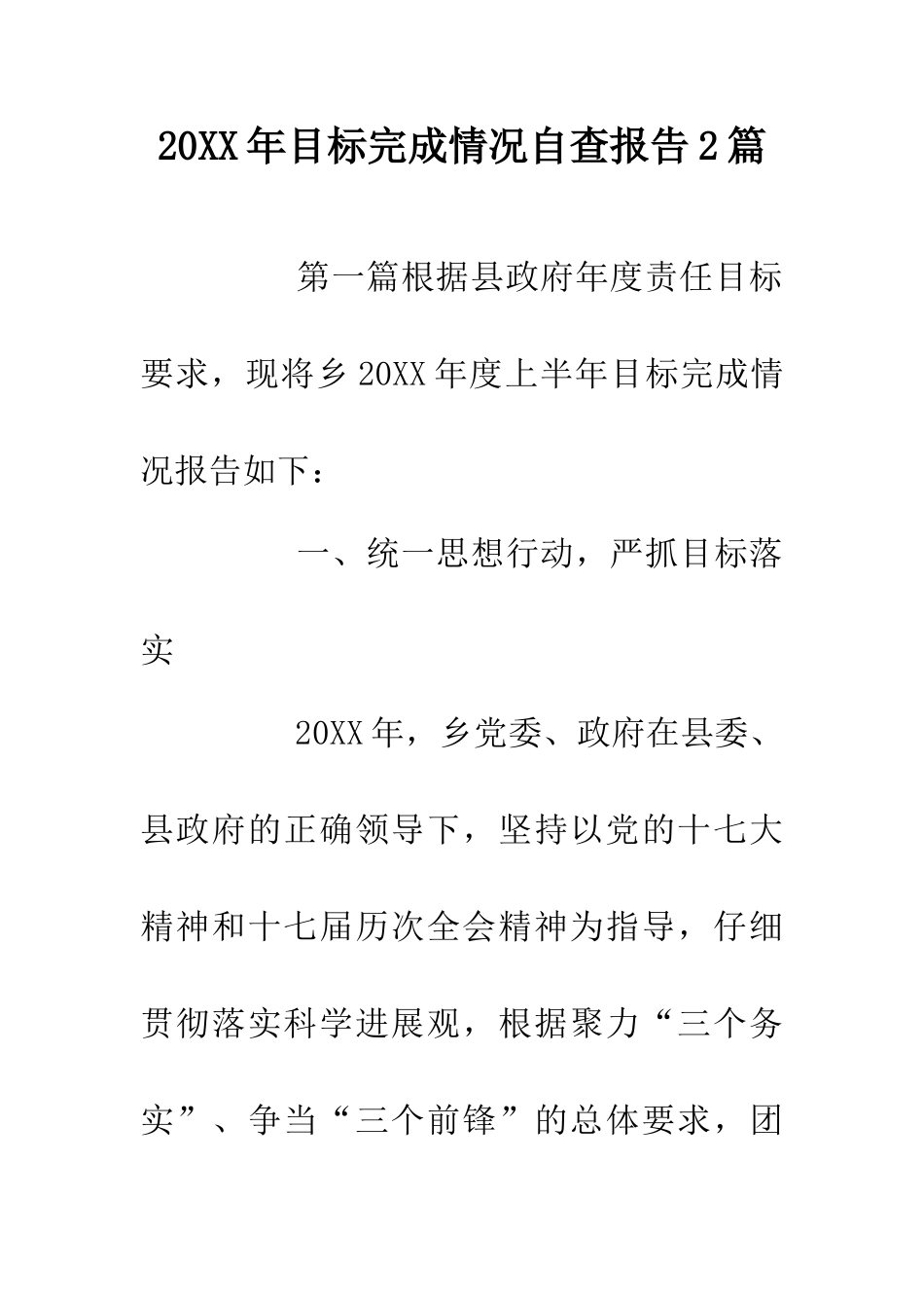 20XX年目标完成情况自查报告2篇_第1页