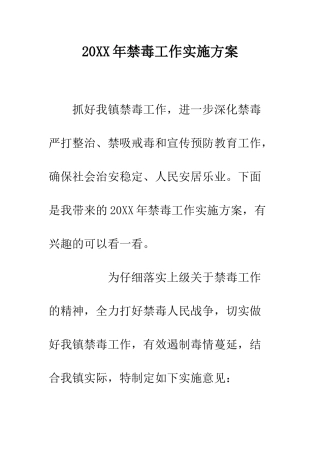 20XX年禁毒工作实施方案