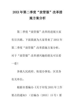 20XX年第二季度“放管服”改革措施方案分析